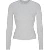 Bawełniany T-shirt z długim rękawem i prążkiem Damskie topy Jasnoszary TP-LST-4689-LHG