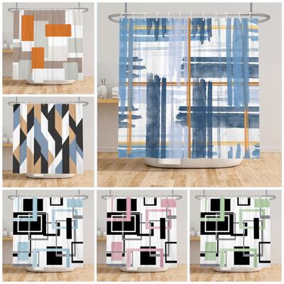 Modern Abstract Geometric Shower Curtain Waterproof Bath Curtain For Bathroom Decor Minimalist Design Polyester Fabic With Hooks