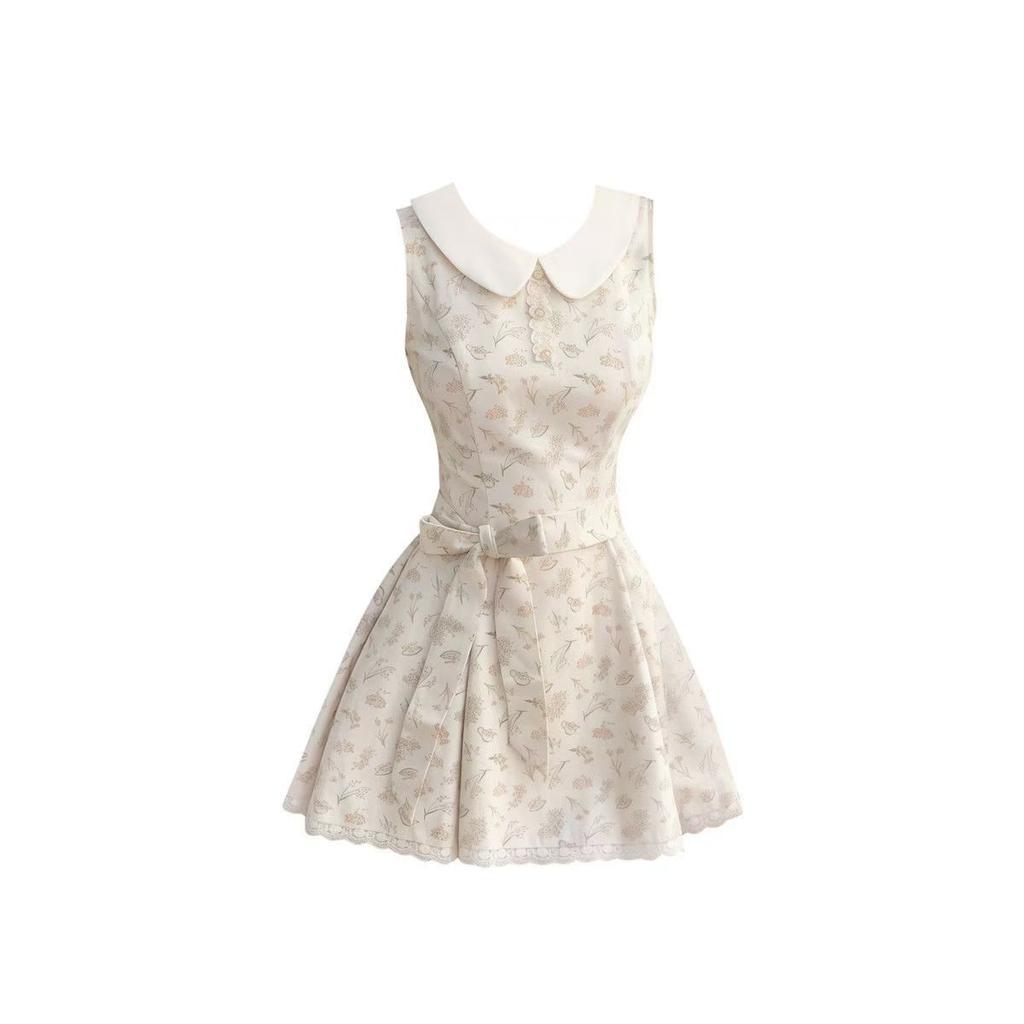 Sweet Doll Collar Bow Strap Waist Floral Dress Women's Summer Beauty Girl Feeling Gentle Wind Age Reduction