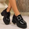 Square Buckle Chunky Heels Pumps for Women  Spring Patent Leather Platform Loafers Woman Black Thick Heeled Jk Lolita Shoes