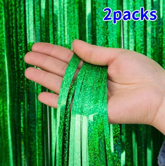 2Pack 2X1M Glitter Party Backdrop Metallic Foil Tinsel Fringe Curtain Birthday Wedding Bachelorette Decoration Adult Anniversary