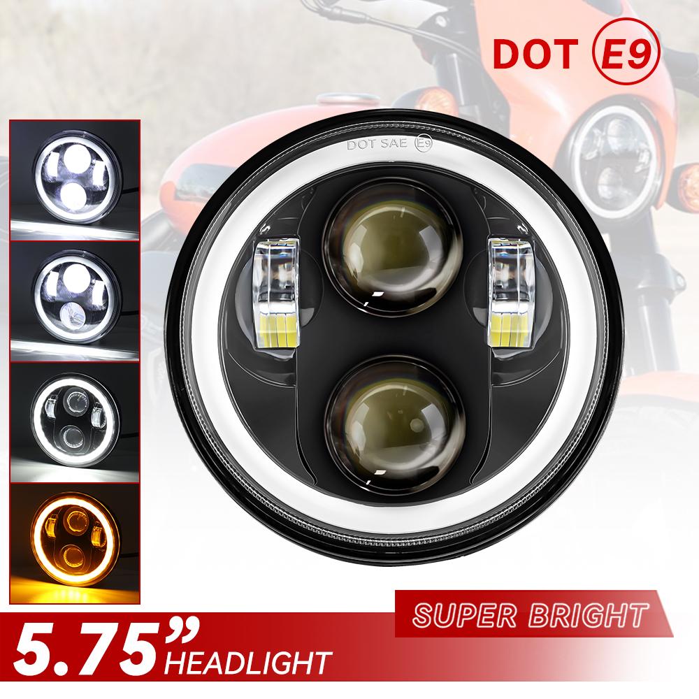 5.75" Inch Black LED Headlight Projector Halo Ring High Low Beam Motorcycle 5 3/4" DRL Turn Signal for Sportster Dyna Iron 883