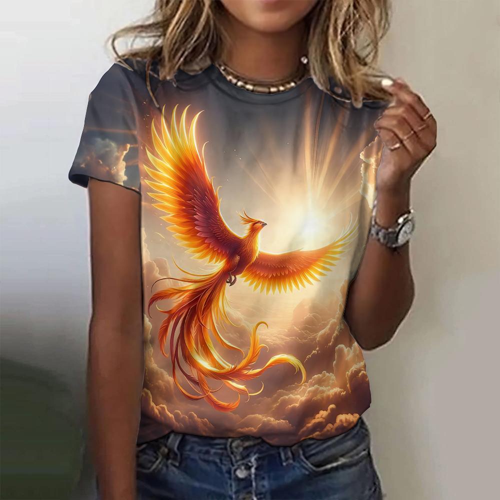 

Модные женские футболки с 3D-принтом Феникса, летние футболки с короткими рукавами и круглым вырезом, уличная одежда Y2k Harajuku, женская одежда 6XL