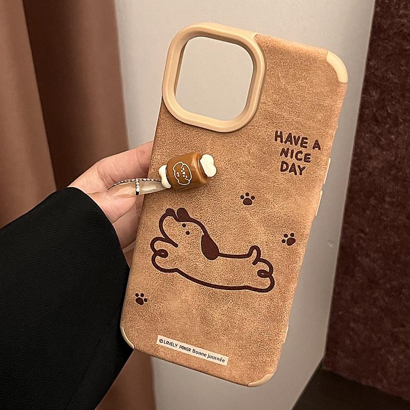 

Трехмерный щенок Подходит для чехла для мобильного телефона Apple 16promax Iphone15/14 Коричневая кожа 13/12 Apple XS