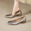 Soft leather single shoes women's 2026 autumn new French retro square head commuting light mouth comfortable low heel grandma shoes