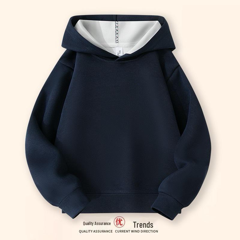 Kids' Fleece-Lined Autumn/Winter Hoodie - Solid Color, Loose Fit Pullover Jacket