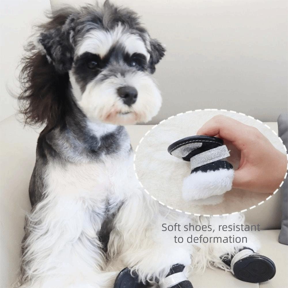 4Pcs/Set Dog Casual Shoes Waterproof Winter Dog Shoes Warm Soft Sole Pet Snow Boots Velvet Thickened Puppy Boots Outdoor Indoor
