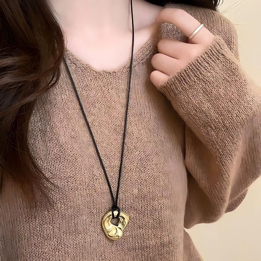 Simple Irregular Hollow Pendant Adjustable Long Chain Necklace for Women Unisex Charm Sweater Chains  Jewelry Accessories