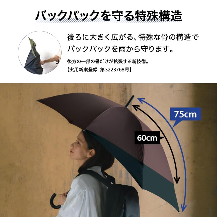 Back Protect Umbrella Backpack Blue Gray x Black Long UV Rain or Jump Long Perfect for or Any Simple and Wpc. [Keeps Dry] Umbrella, Protection, Men's,