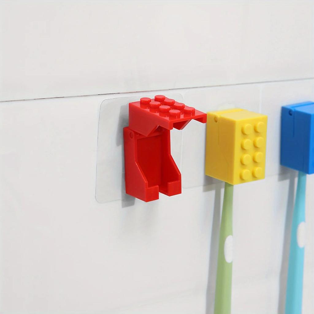1PC Building block toothbrush holder, non perforated bathroom wall mounted dental appliance storage rack
