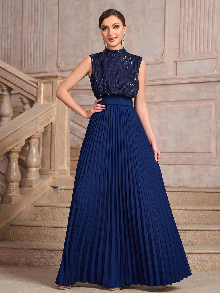 Sequin Pleated Banquet Evening Dress - Spring/Summer Women's Party Wedding Fashion