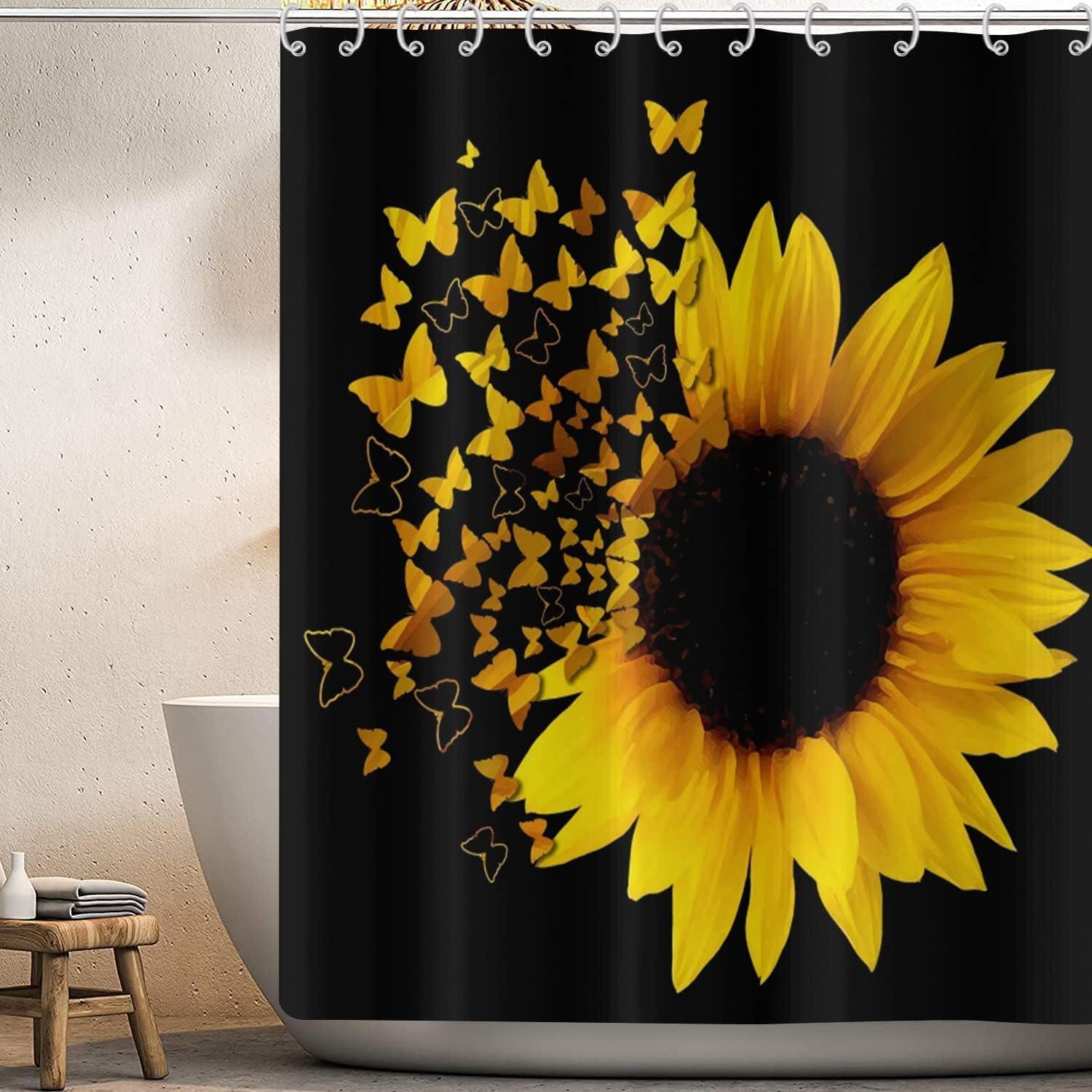 

Easter Shower Curtain,Happy Easter Cute Bunny Funny Rabbit Colorful Wildflowers Spring Floral Bathroom Curtain Waterproof Fabric W60H190(CM)-1 Pcs