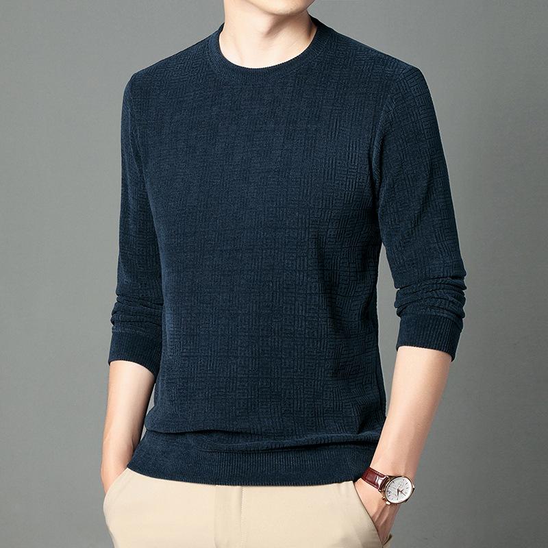 Тонкая мужская толстовка с капюшоном из шенилла на весну и осень с круглым вырезом — фото 3