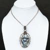 K2 Azurite, Moonstone Gemstone Copper Wire Wrap Jewelry Pendant 3.55"