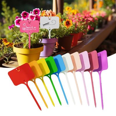 100Pcs T-type Sign Tags Plant Markers Colorful Plastic Marker Tags Solid Color Name Tag