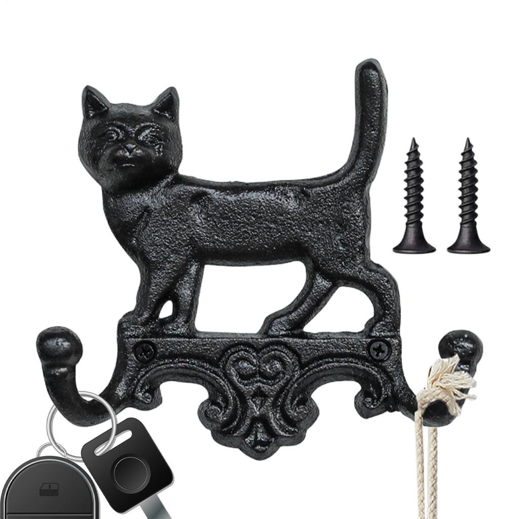 Retro Cat Wall Hook Cute Vintage Iron Holder Decorative Double Wall Hooks Cute Animal Key Hanger For Hat Coat Bag Purse