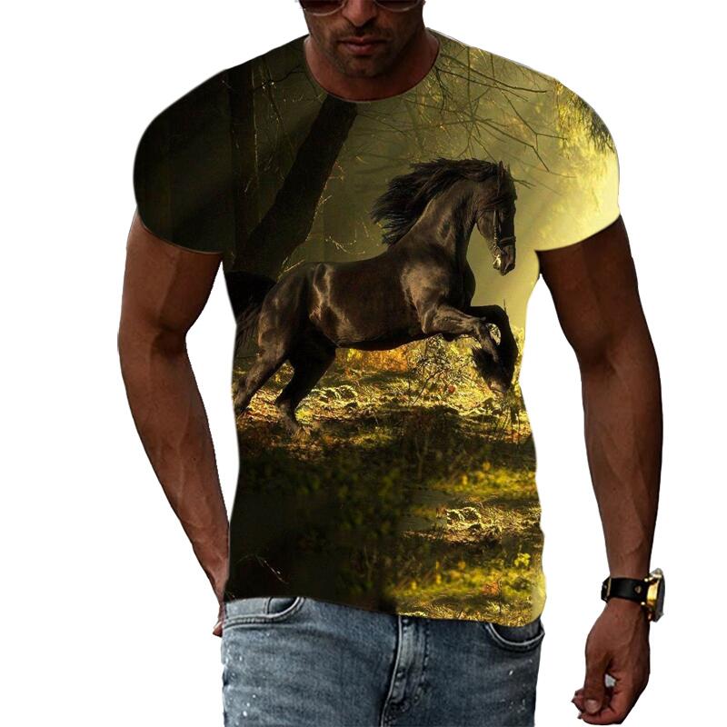 Summer Fashion Graphic Animal Horse T Shirts For Men Casual 3D Print Tee Hip Hop Harajuku Personality Round Neck Short Sleeve