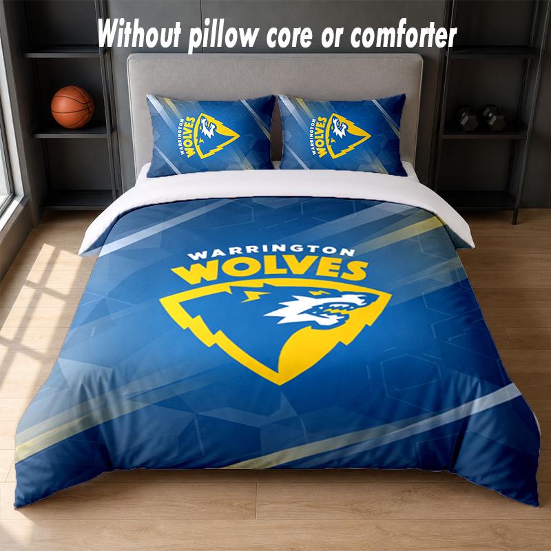 Warrington Wolves Design Bed Bedding Set 1 Duvet Cover + 2 Pillowcases Soft Breathable Household Bed Linens