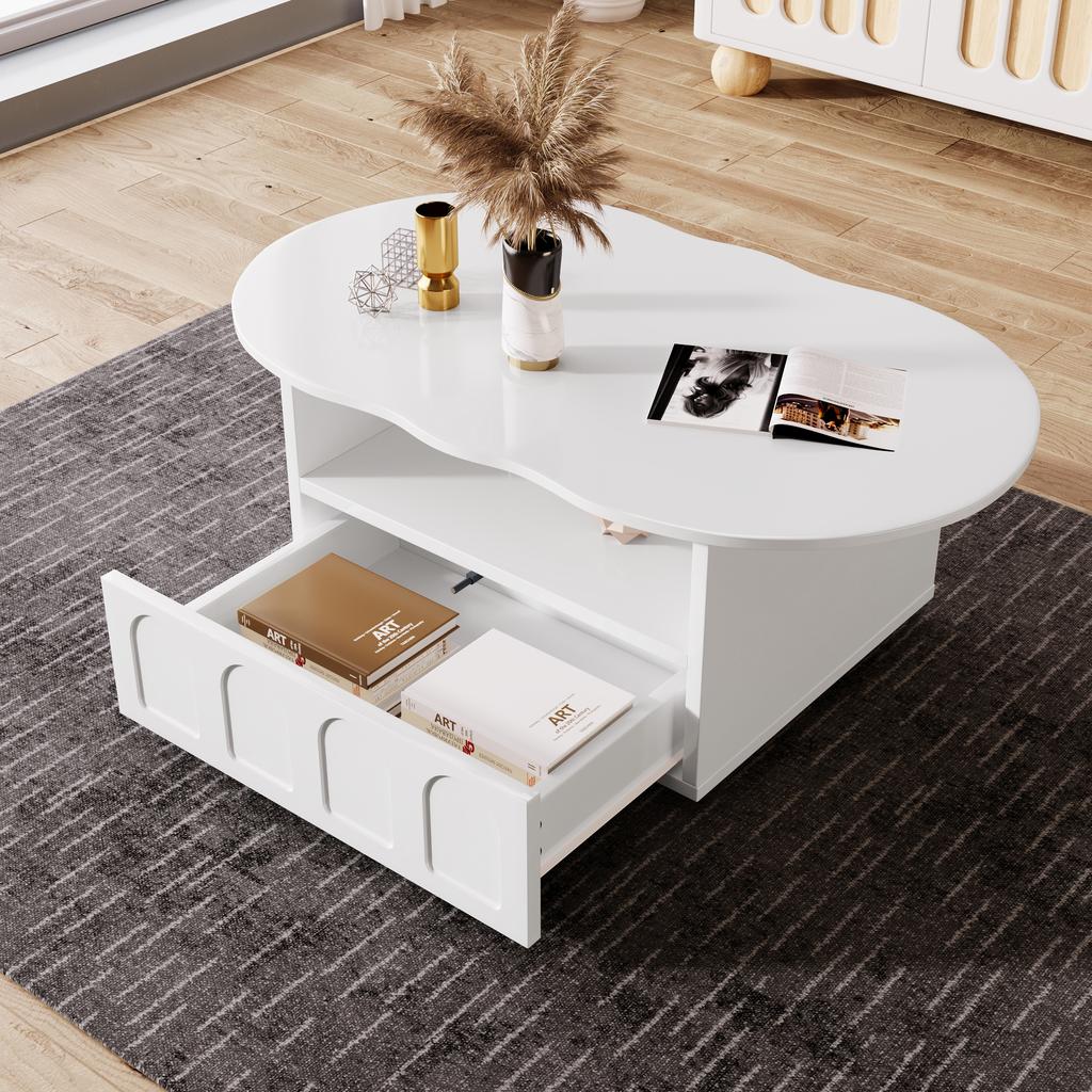 Coffee Table, Cloud-shaped Coffee Table with Drawers and Storage Compartments.