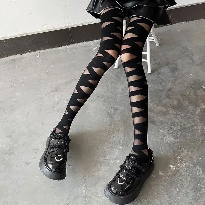 Goth Lolita Cosplay Bandage Design Soft Velvet Tights Women Sexy Cross Strap Bottom Stockings Costumes Punk JK Cute Girl Hosiery