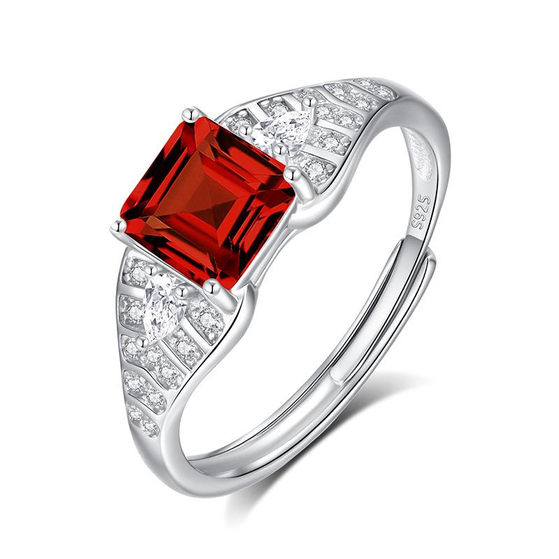 

Natural crystal stone jewelry s925 sterling silver ring women s square high-end sense European and American style open ring fashion gift