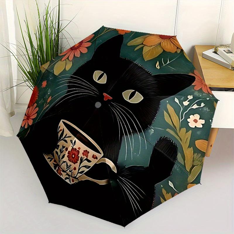 1pc Cat Cup Automatic Open/Close Umbrella with One Touch Button,, Windproof Design   Lightweight Portable Umbrella for Women & Men6029