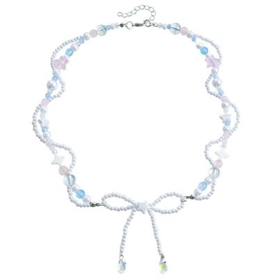 Delicate Chic Collarbone Chain Beautiful Beaded Necklace with Bowknot Pendant