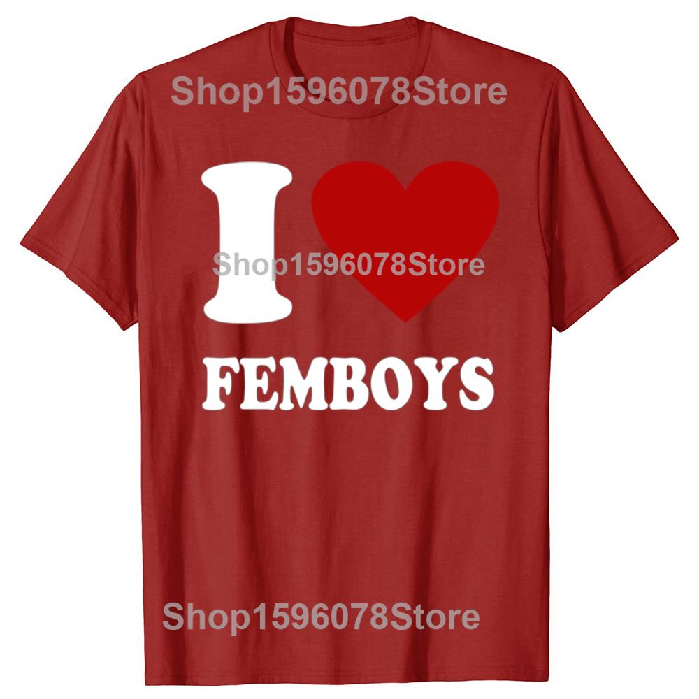 Vtipná červená srdce Miluji femboye Grafická trička Pánská Dámská Bavlna Humor Streetwear Tričko Krátký rukáv Unisex Volné oblečení