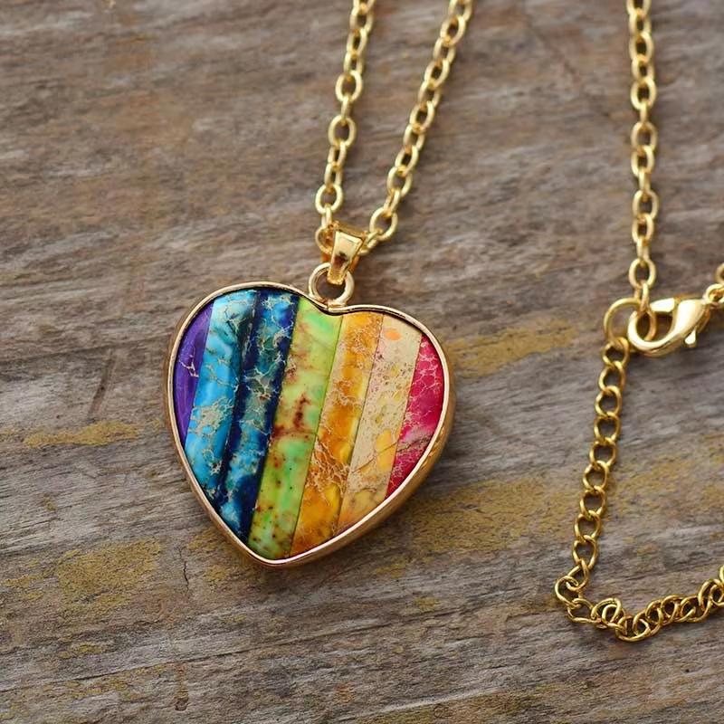 Luxury high-quality natural stone emperor stone 7-color love pendant necklace light luxury classic stone jewelry, hot-selling