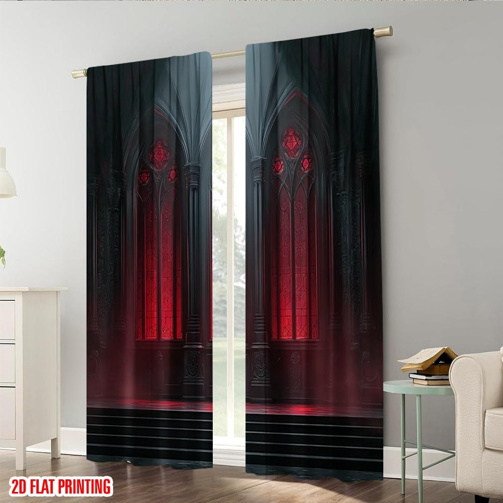 Plane Printing Curtains Window Treatment Gothic Vampire Castle Versatile Polyester Without Rod Outdoor Curtain Set Of 2 Made Washable
