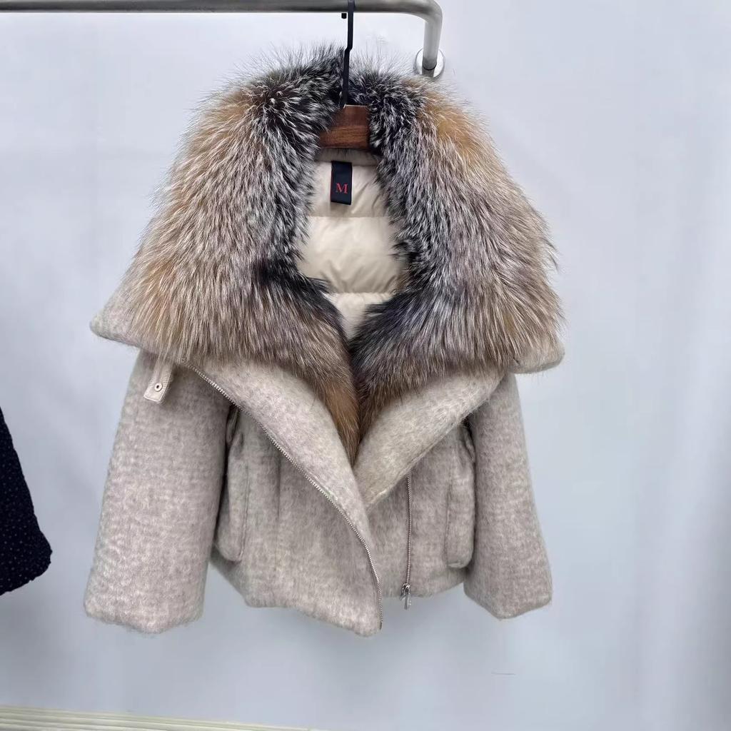 Winter explosion fox fur jacket big fur collar short thermal goose down jacket women