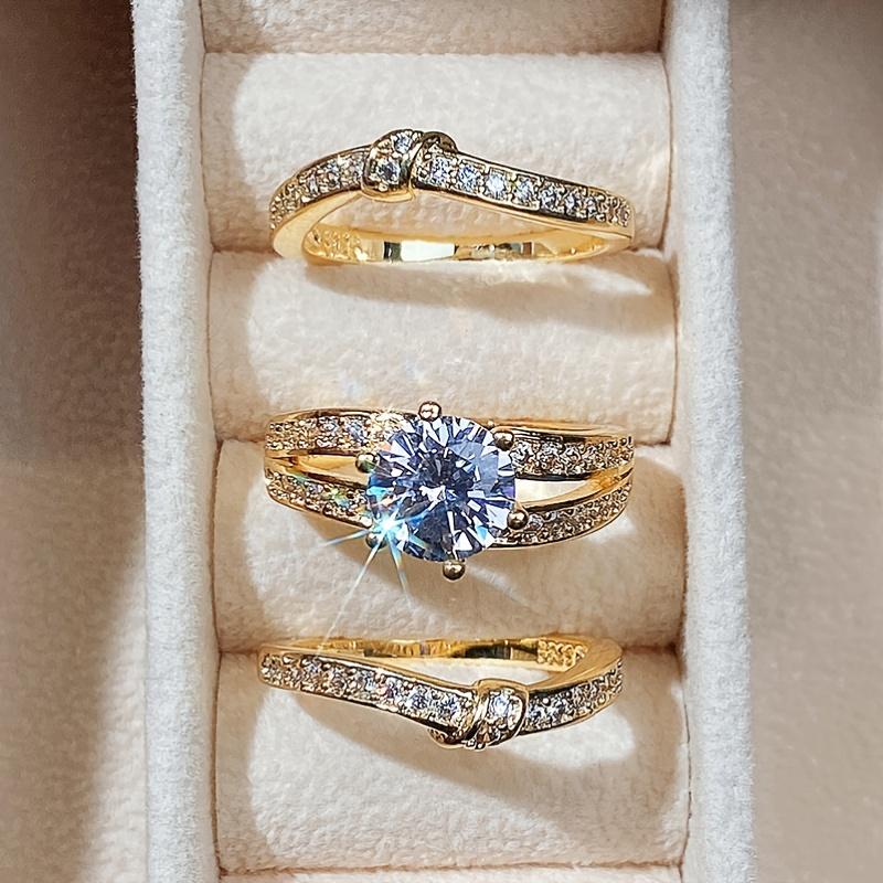 3pcs Ring Set Couple Round Synthetic Zirconia Set Ring European and American Fashion Luxury Engagement wedding Jewelry for Women