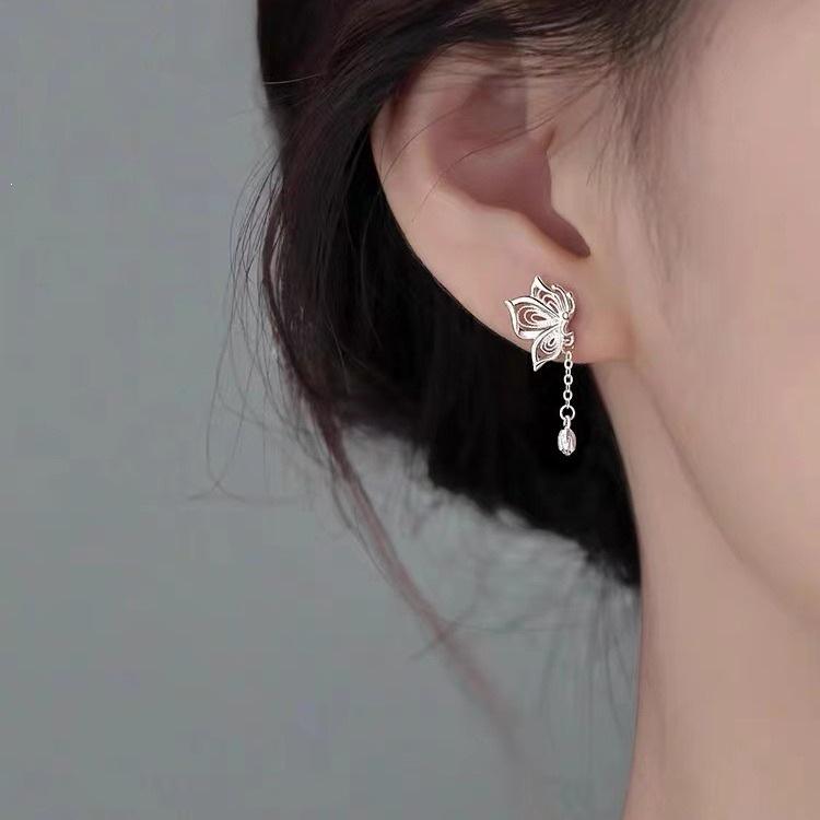 Sterling Silver Butterfly Tassel Earrings: Lightweight and Comfortable for Night Wear.