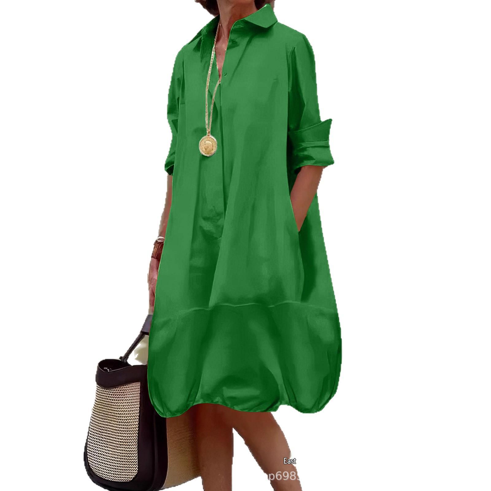 

2026 Autumn/Winter Women s Solid Color Button Casual Cardigan Dress 2XL