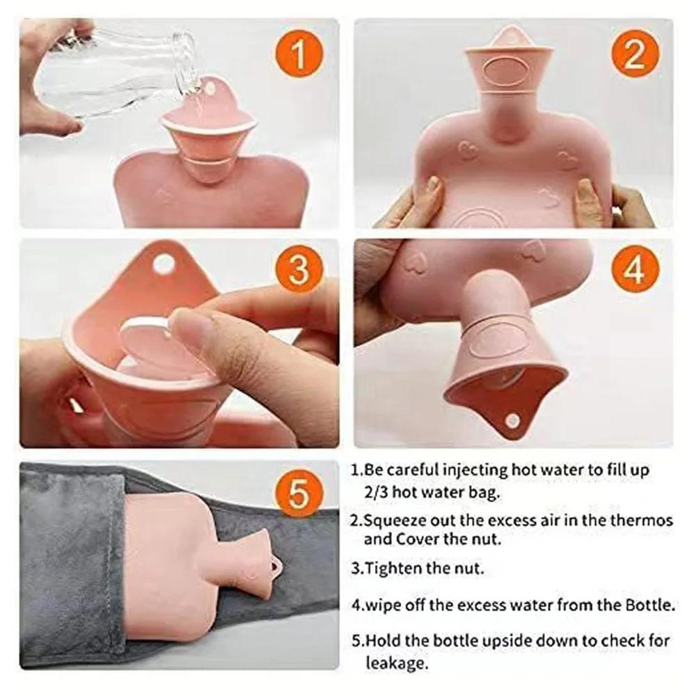 1PC Lengthened Waist Protection Warm Hand Treasure Thickened Plush Cloth PVC Water Injection Hot Water Bag