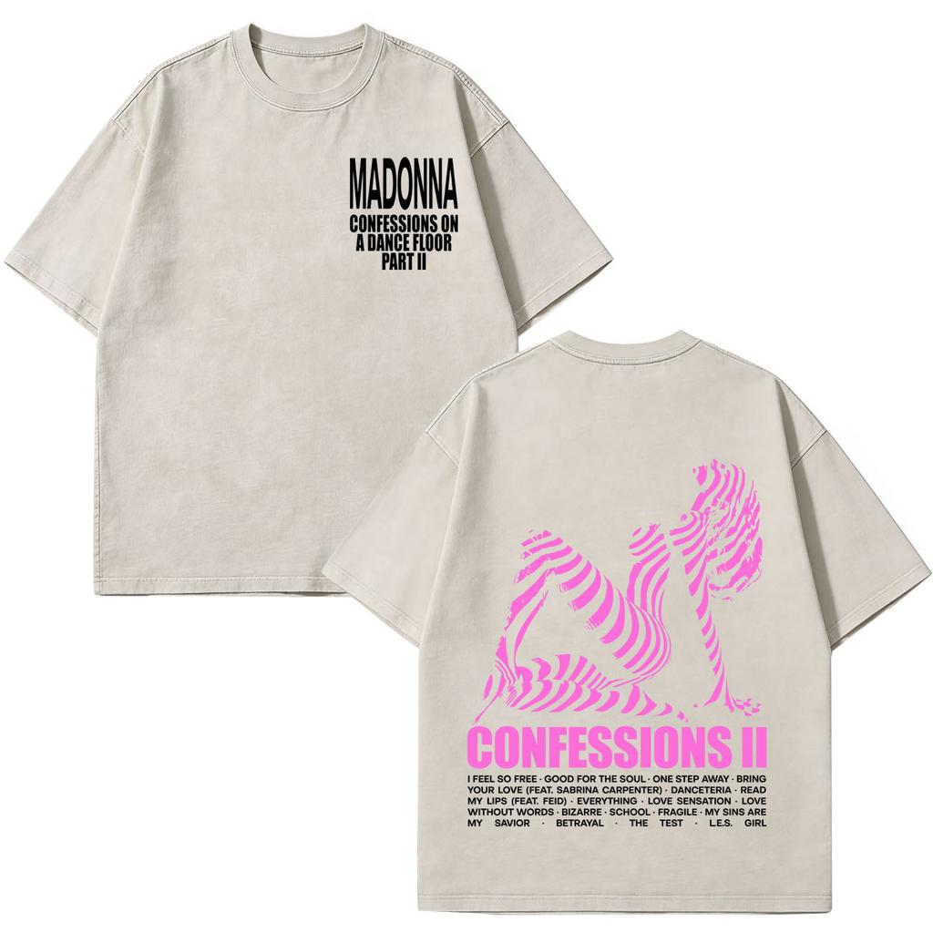 Madonna Confessions Ii Album Tour 2026 Print Vintage Washed Tshirt Men Women Fashion Loose Casual Cotton Hiphop Tshirts Tops