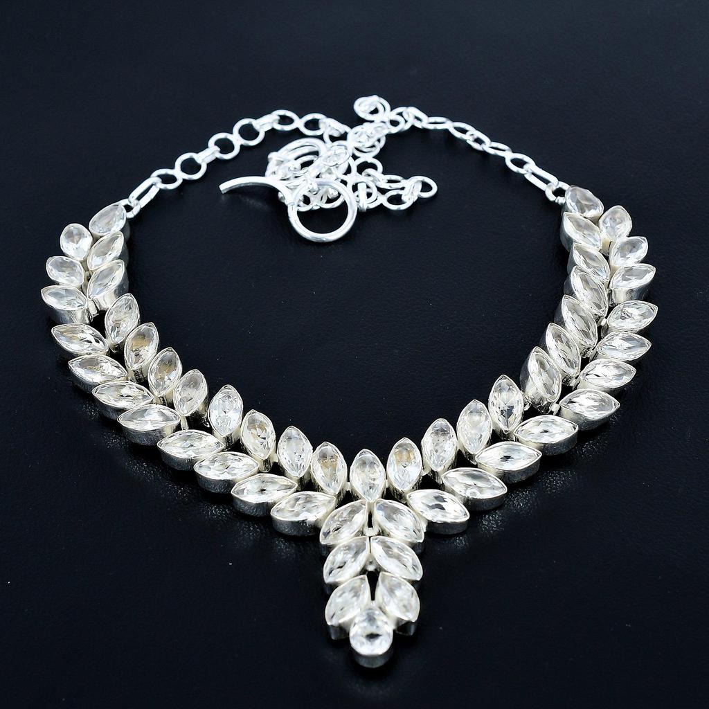 White Topaz Heavy Necklace, 925 Sterling Silver Necklace, White Topaz Designer Necklace, Handmade Necklace, Jewelry Valentine's Day  Gift