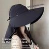 New Wide Brim Sunscreen Cap Foldable with Leaking Ponytail Shawl Cap Breathable Summer Beach Hat Women