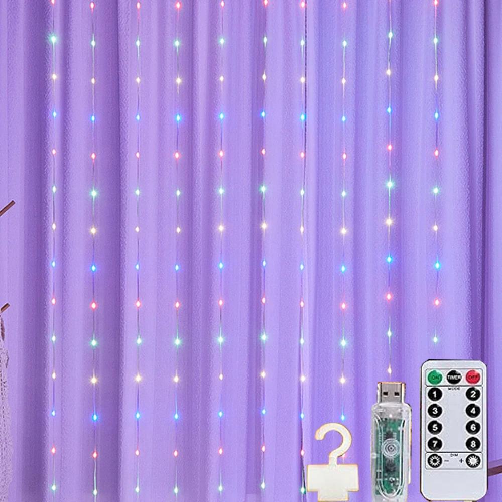 Waterfall Curtain Lights 300 LED 3X3M Fairy Lights Timer 8 Modes USB String Lights for Room Wall Party Xmas Indoor Outdoor Decor