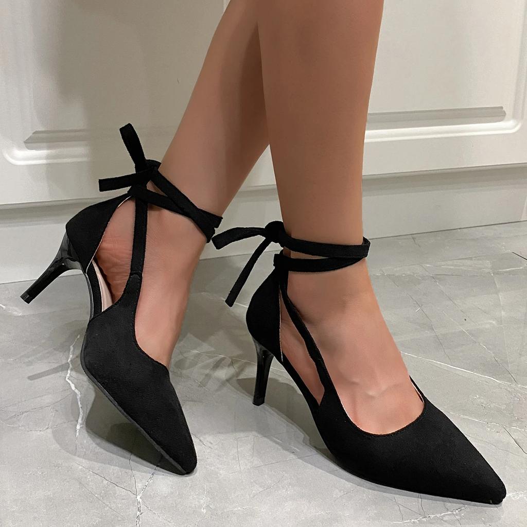 fashion Shoes Female 2024 Fashion Lace Up Women's High Heels High Quality Shallow Office and Career Sexy Pointed Toe Heels Women zapatos