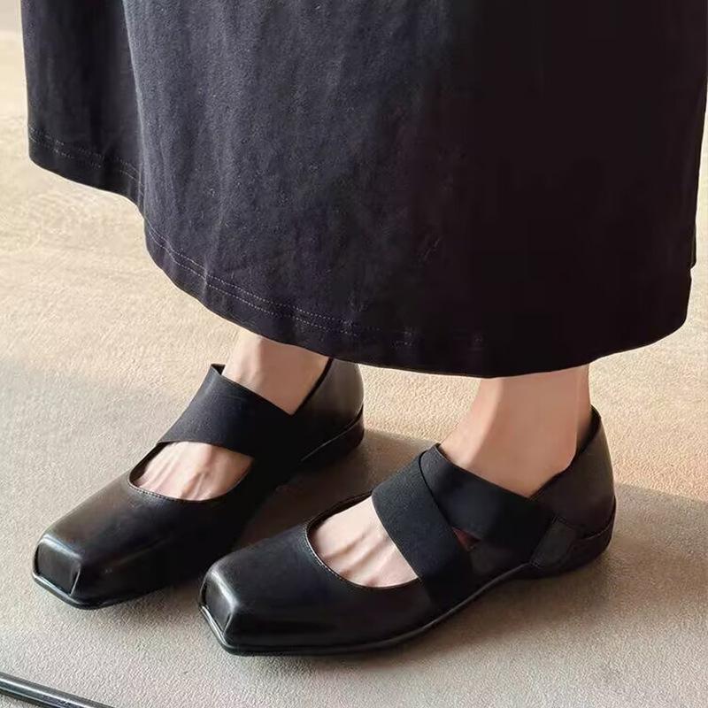 Square head retro Mary Jane single shoes gentle word with flat temperament spring and autumn small leather shoes evening shoes