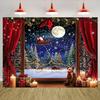 Christmas Winter Wonderland Tapestry, Santa Reindeer Snowy Forest Scene Polyester Photo Backdrop For Holiday Party Decor,