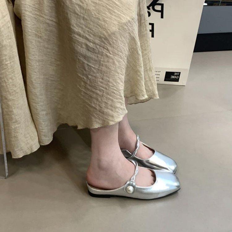 Flat-bottomed temperament bag head half slippers women's shoes wear soft-soled new spring and summer French Mary Jane half-tray single shoes