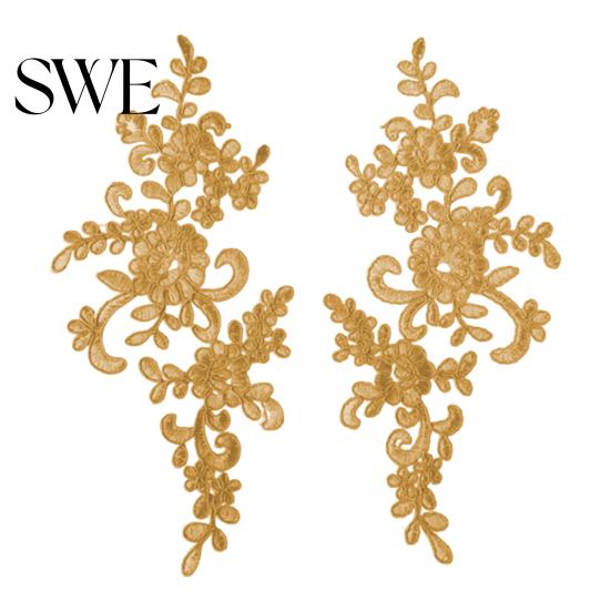 Embroidery Lace Applique 2 Pcs Sewing Flower Fabric Collar Patch Motif Trim for Clothing Wedding Gown Dress Bridal DIY Crafts Daily Wear Tailor Shops