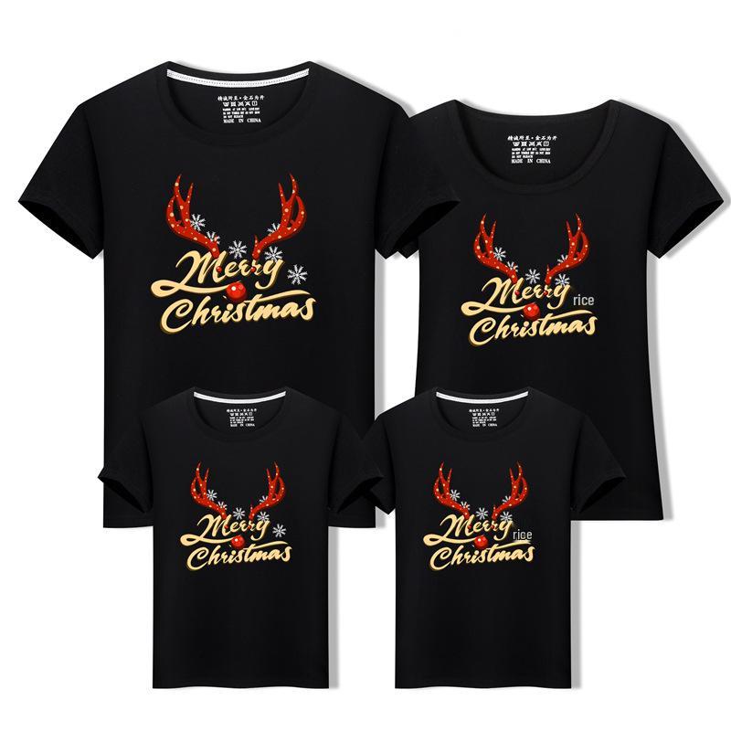 2024 Family Matching Christmas T-Shirts: Parent-Child Short Sleeve Outfits for Families of Three or Four