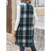 VEZFAA Women's Fashion Casual Plaid Print Autumn Winter Sleeveless POLO Neck Jackets & Coats