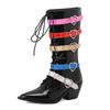 Fashion New Belt Buckle Cross Strap 6.5cm Thick Sole Long Boots Autumn Winter Fashion Short Plush Warm Women Knee High Boots Size 35-46