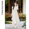 Elegantes Damen-Weste und Midi-Kleid Zweiteiler-Set
