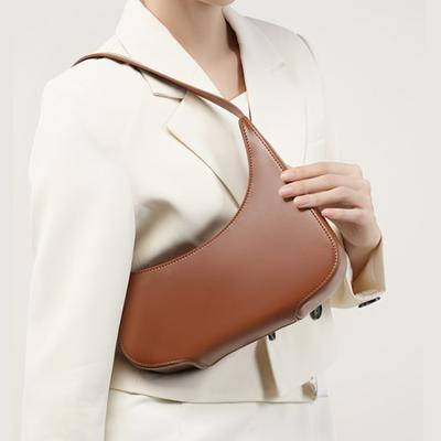 Cowhide Genuine Leather Underarm Shoulder Bags For Women  Trend Designer Half Moon Ladies Handbags Black Red Brown