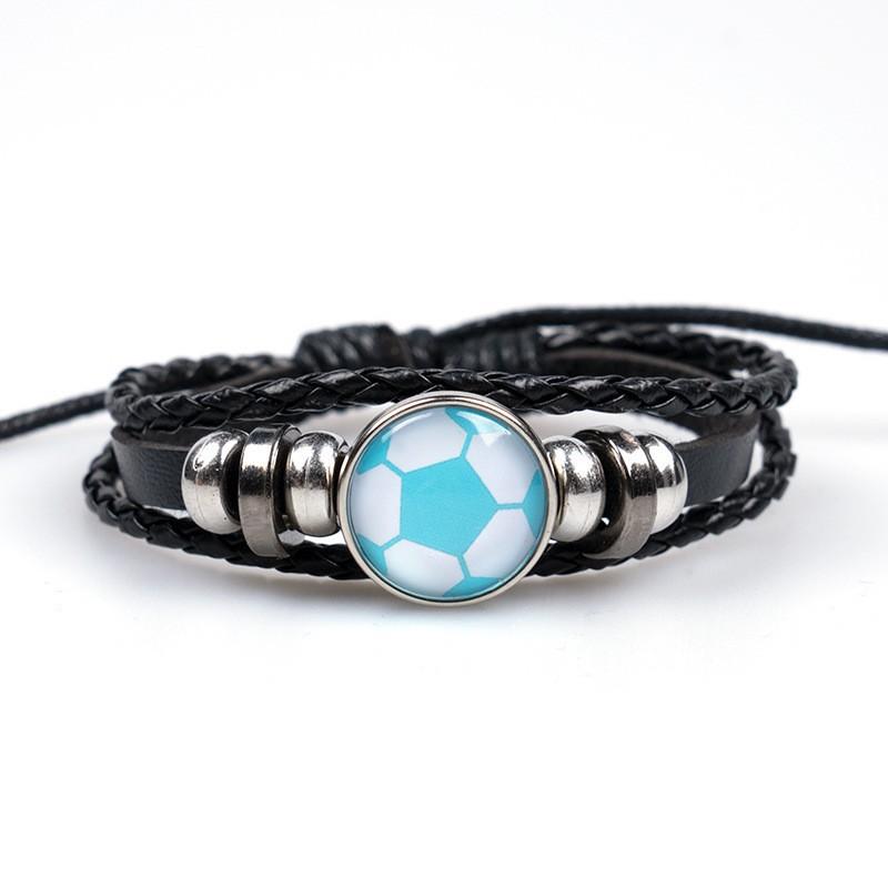 New Football Sport Bracelet For Men Soccer Basketball Tennis Charm Braided Leather Bracelet Women Adjustable Chain Jewelry Gift